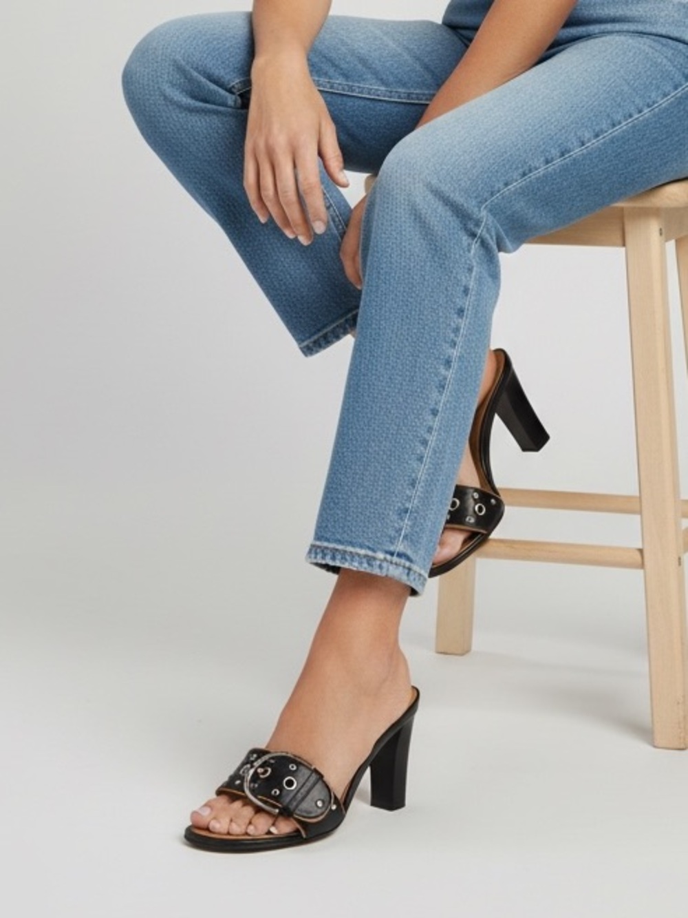 COACH Black Leather Buckle Slide Heels Woman Size 6 Made In Italy